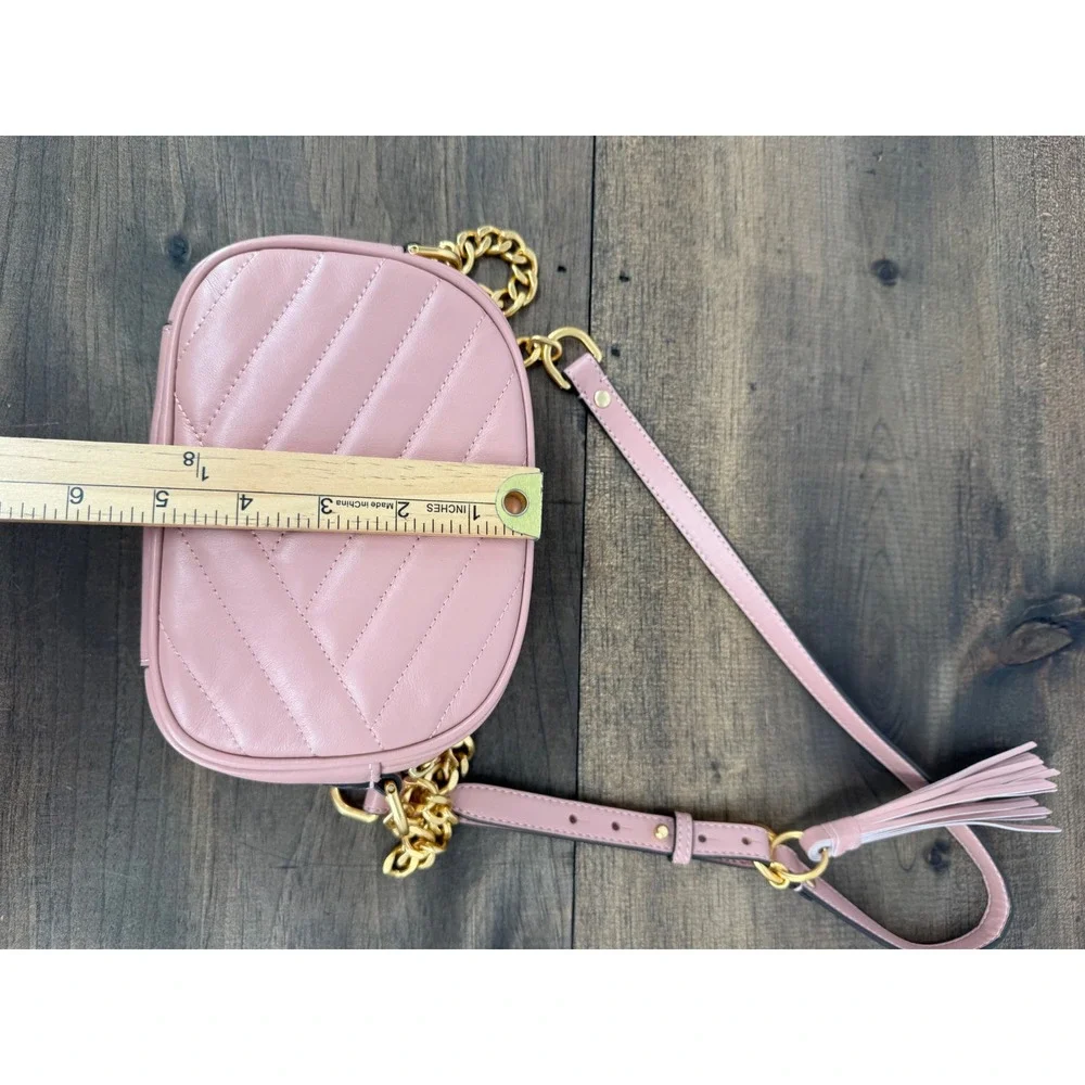 Tory Burch Kira Chevron Small Camera Bag Pink Moon Quilted Leather Crossbody